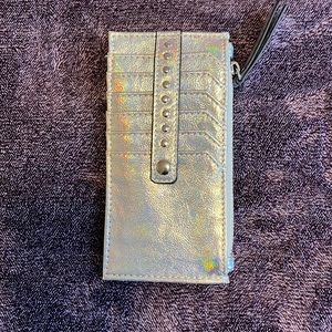 Silver iridescent wallet/credit card holder.